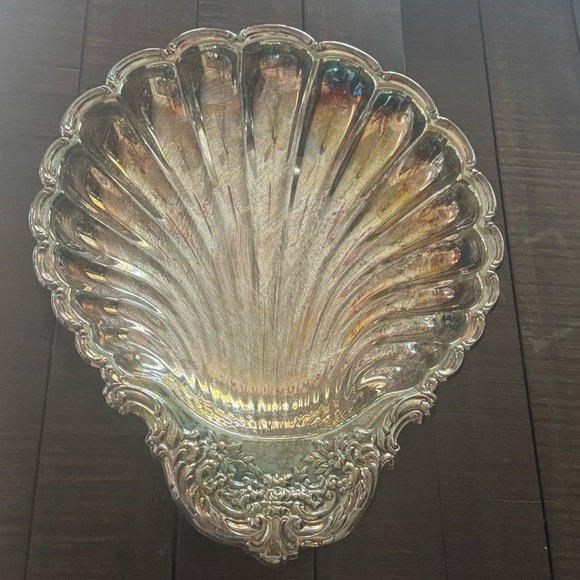 Silver Sea Shell Patina Large Decorative Tray Bowl Dish Vintage Art Decor Home - Picture 2 of 10